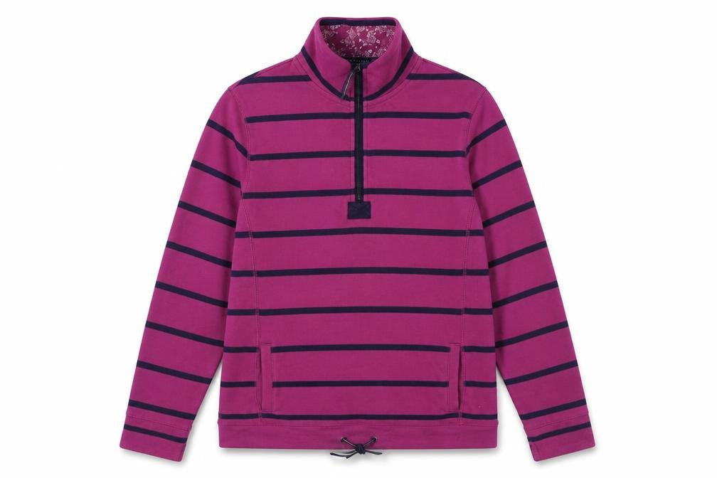 Per Una Womens Purple Striped Cotton Pullover Sweatshirt Size M Zip - 1/4 Zip