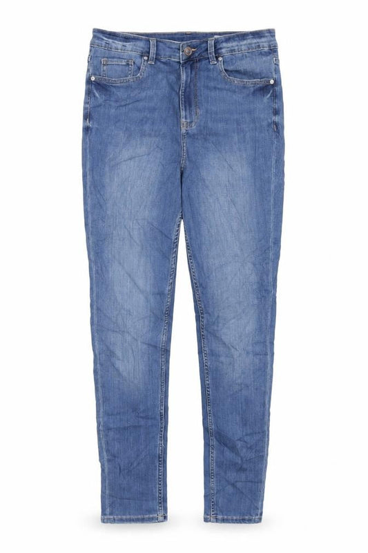 Marks & Spencer Womens Blue Cotton Skinny Jeans Size 12 L29 in Regular Zip