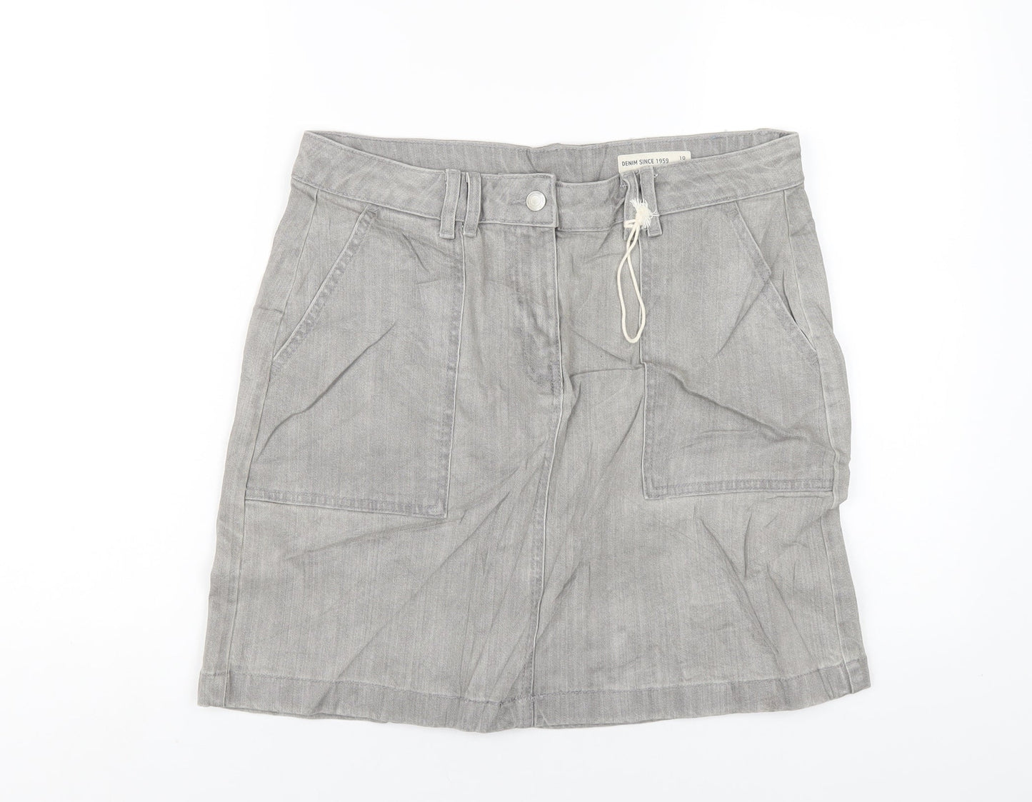 Marks and Spencer Womens Grey Cotton A-Line Skirt Size 10 Zip