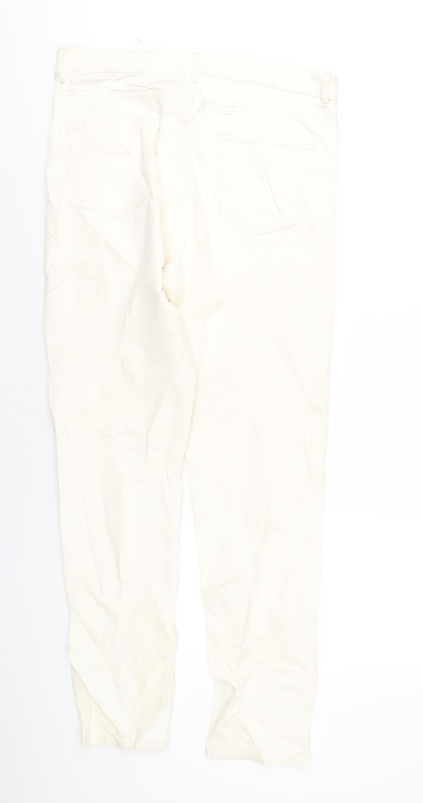 Marks and Spencer Womens Ivory Cotton Skinny Jeans Size 16 L32 in Regular Zip