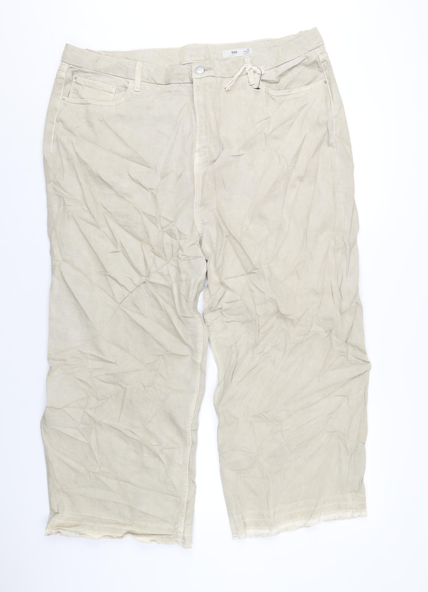 Marks and Spencer Womens Beige Cotton Wide-Leg Jeans Size 22 L26 in Regular Zip