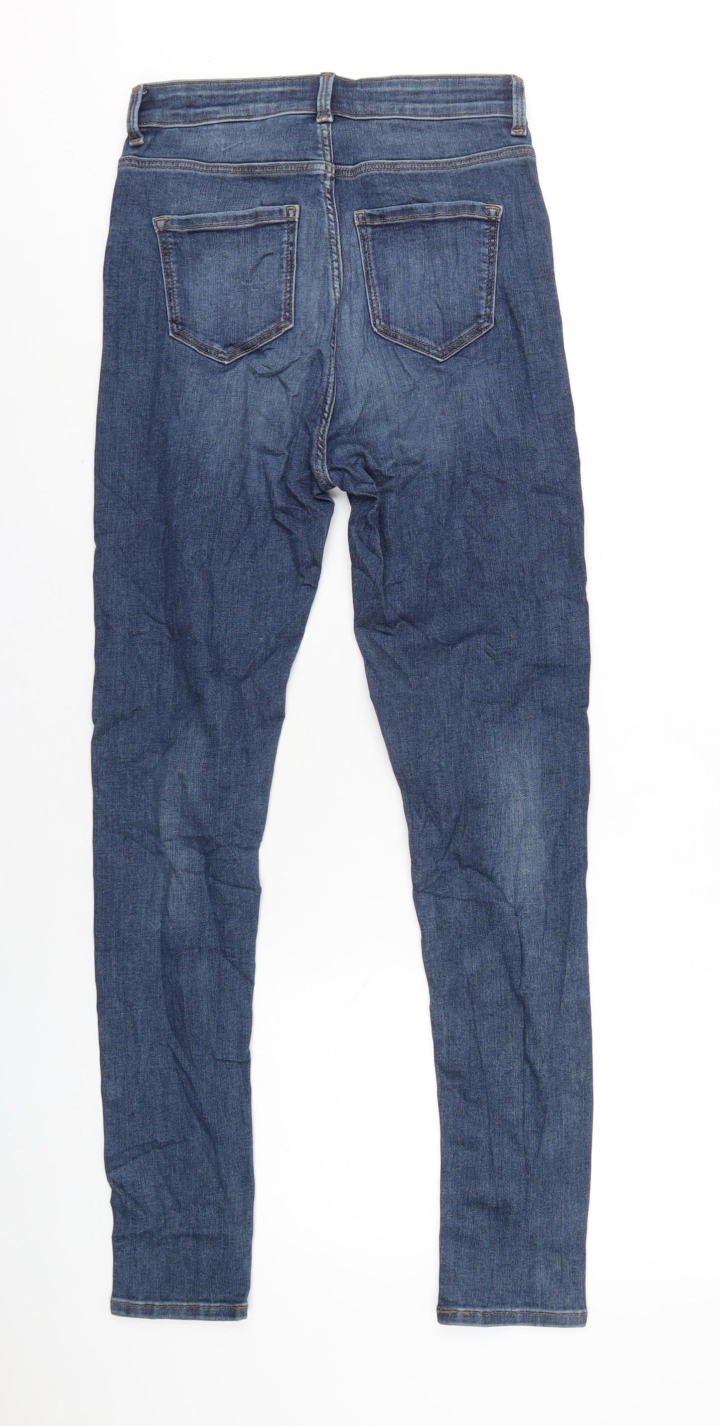 Marks and Spencer Womens Blue Cotton Skinny Jeans Size 8 L29 in Regular Zip