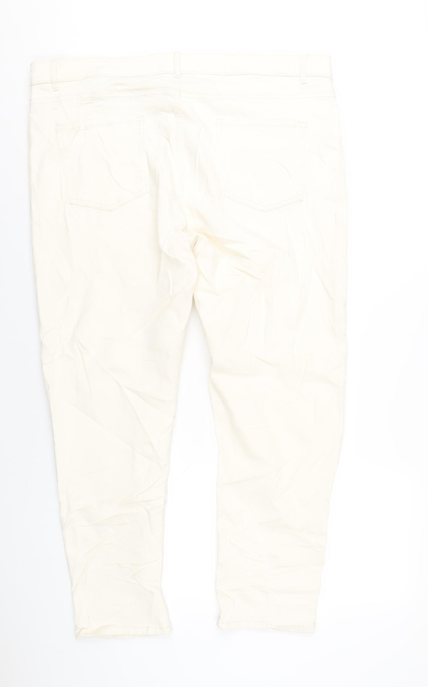 Marks and Spencer Womens Ivory Cotton Straight Jeans Size 22 L30 in Slim Zip