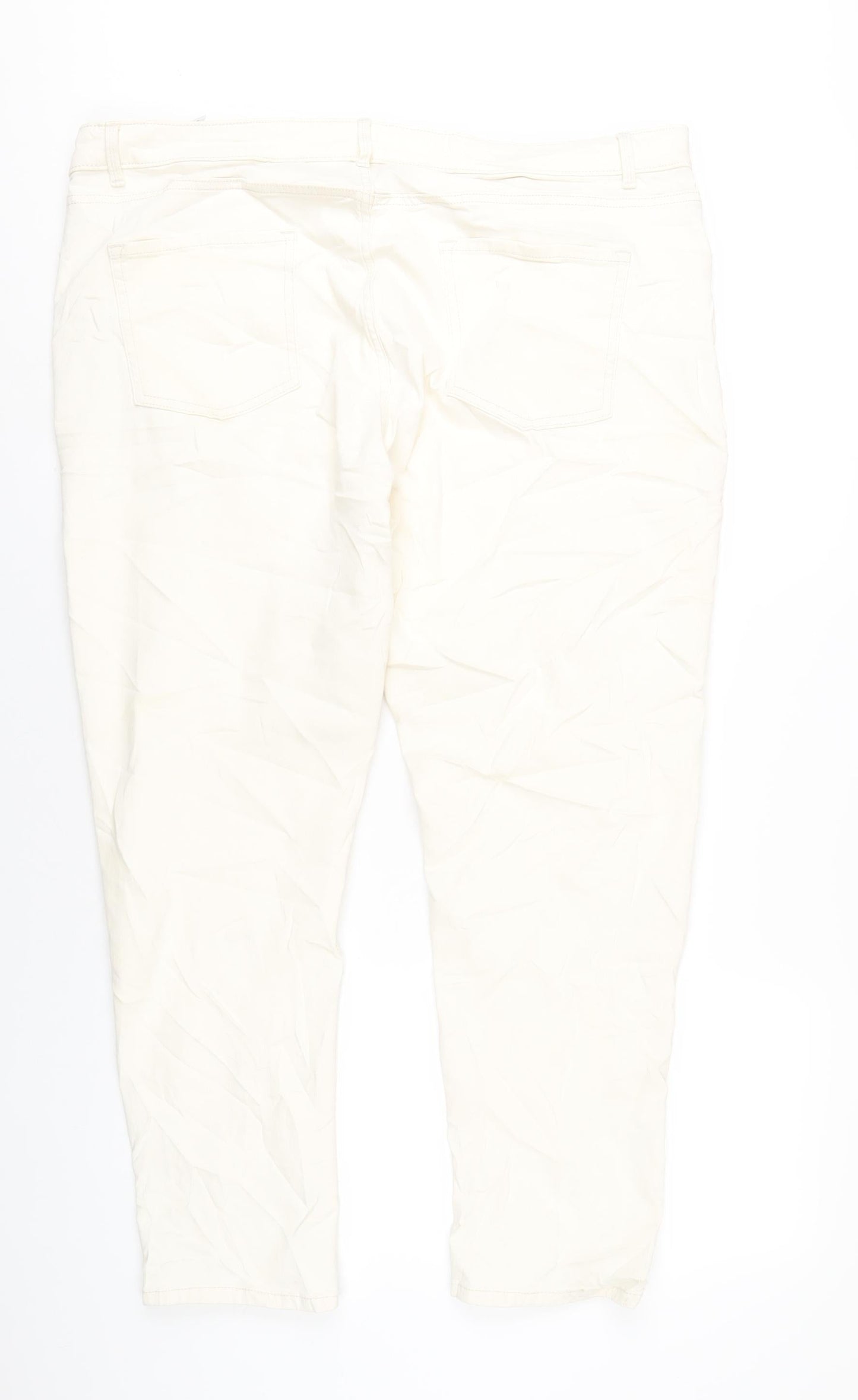 Marks and Spencer Womens Ivory Cotton Straight Jeans Size 22 L29 in Slim Zip
