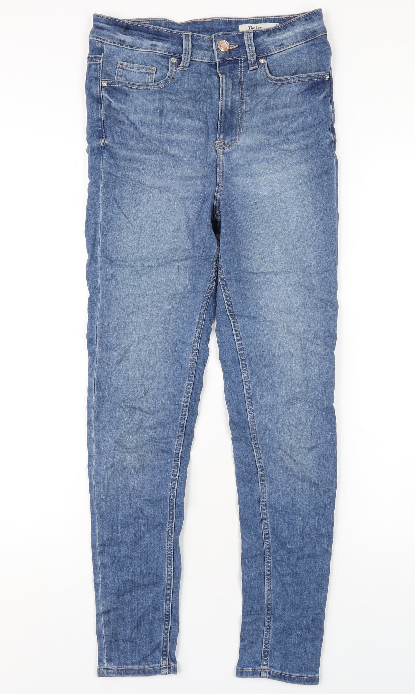 Marks and Spencer Womens Blue Cotton Skinny Jeans Size 8 L29 in Regular Zip