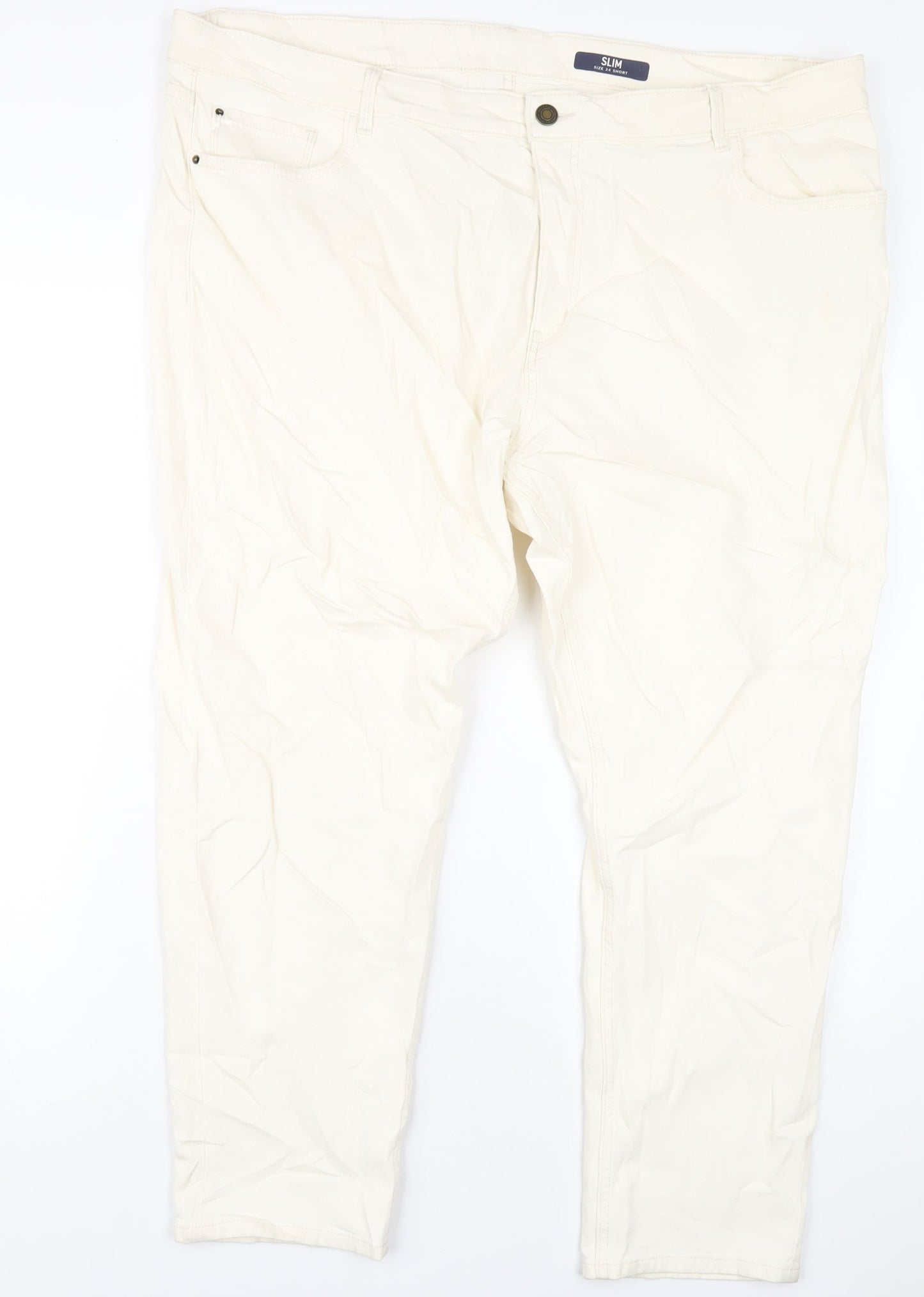 Marks and Spencer Womens Ivory Cotton Straight Jeans Size 24 L28 in Slim Zip