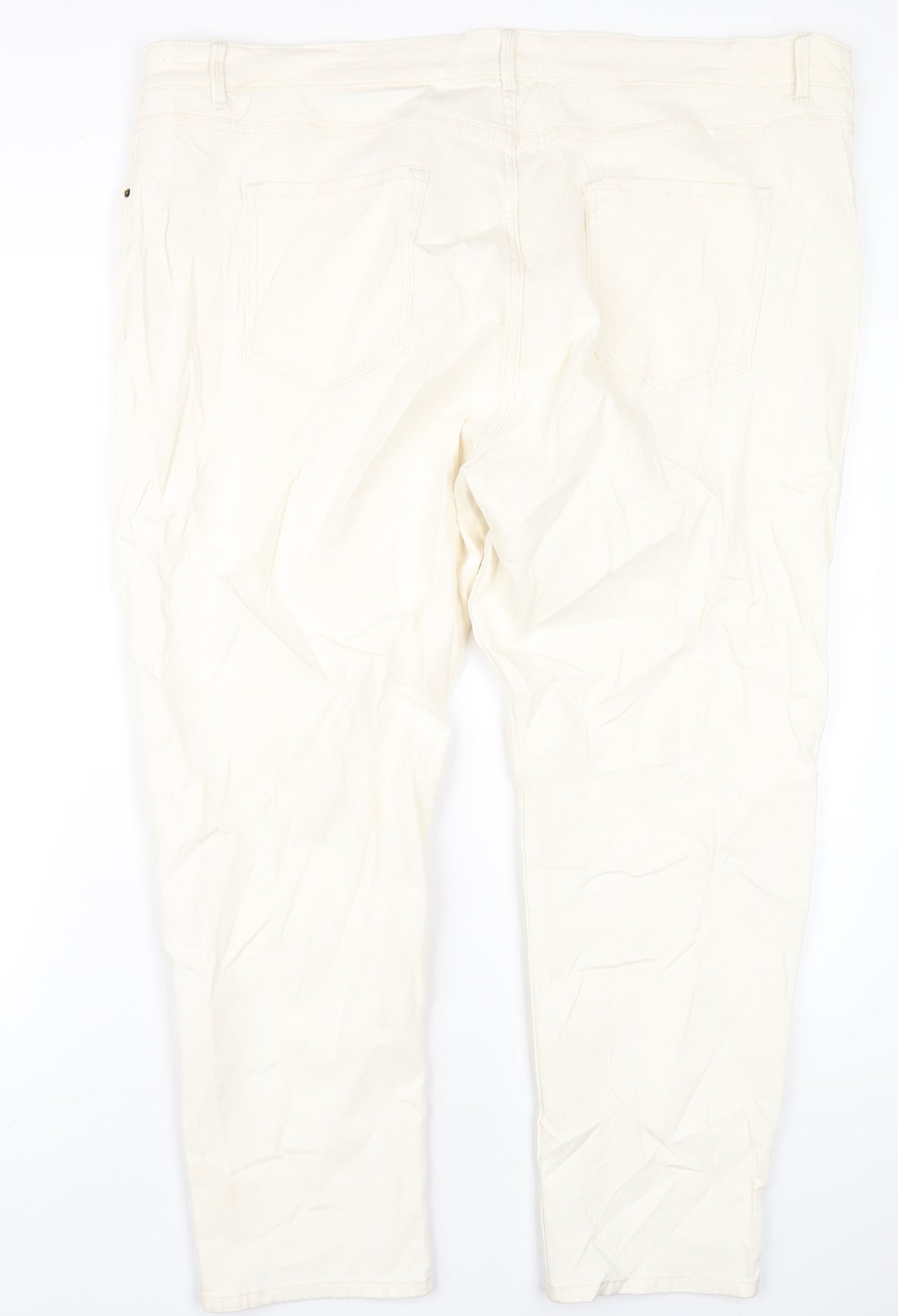 Marks and Spencer Womens Ivory Cotton Straight Jeans Size 24 L28 in Slim Zip