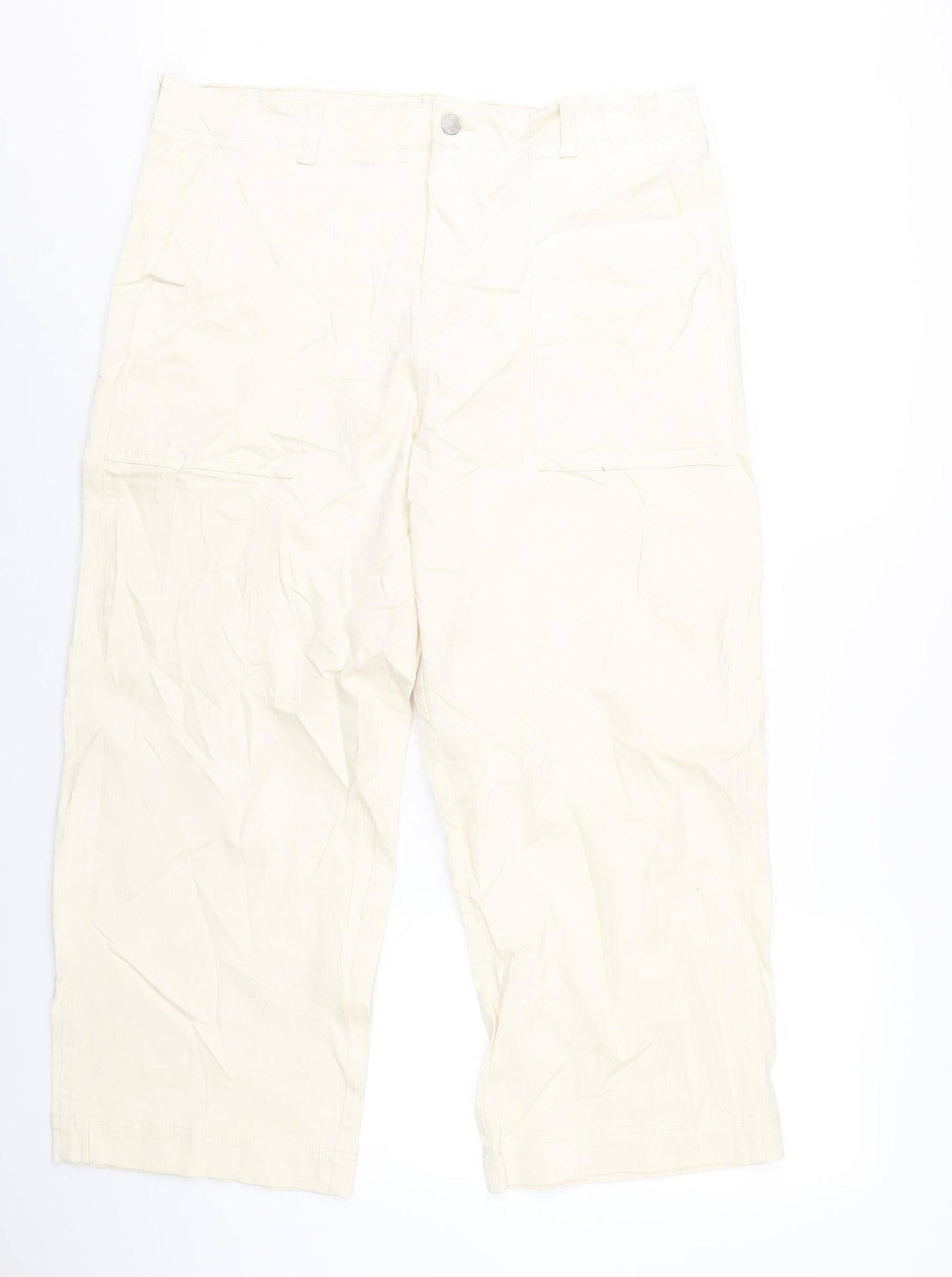 Marks and Spencer Womens Ivory Cotton Wide-Leg Jeans Size 18 L26 in Regular Zip