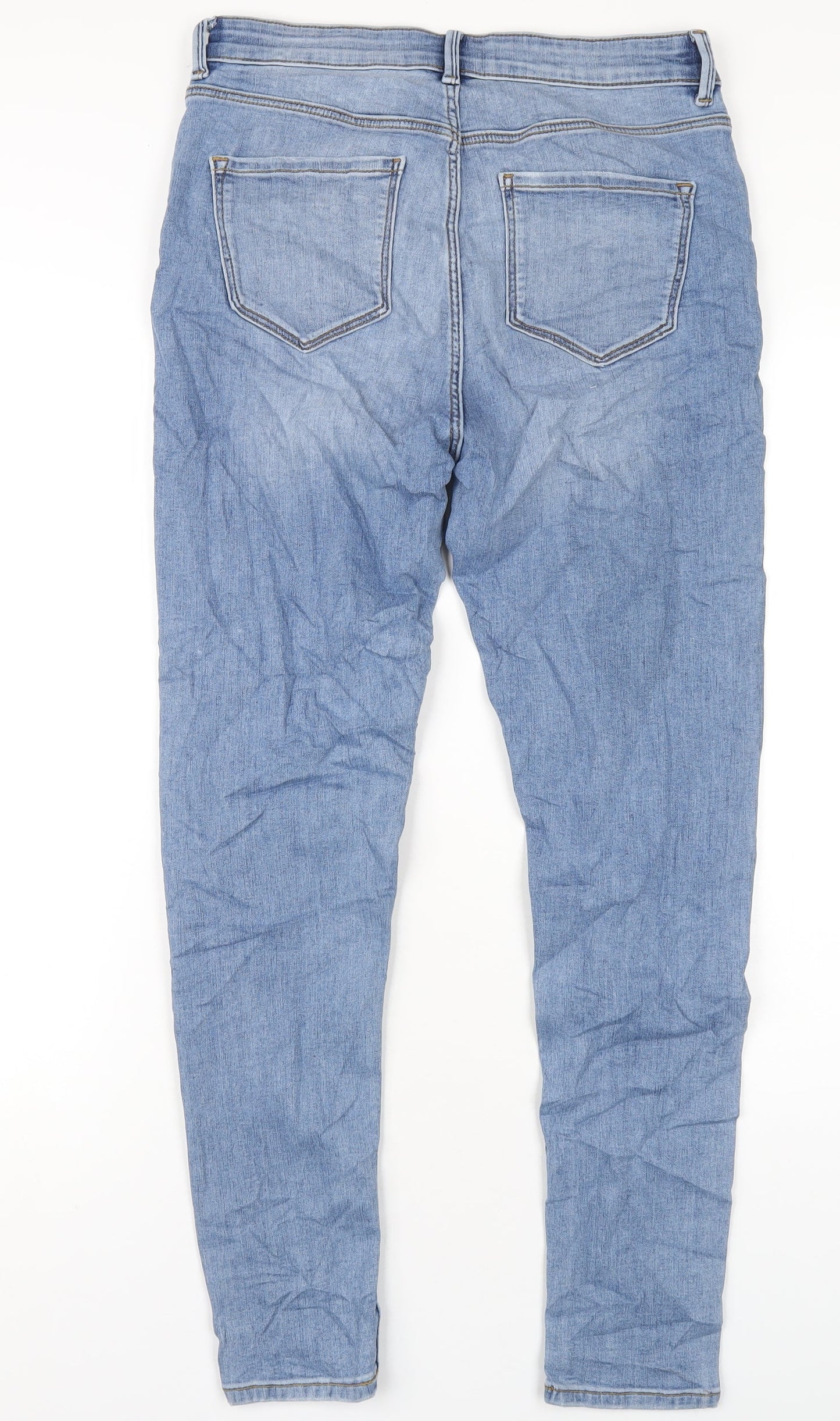 Marks and Spencer Womens Blue Cotton Skinny Jeans Size 12 L29 in Regular Zip