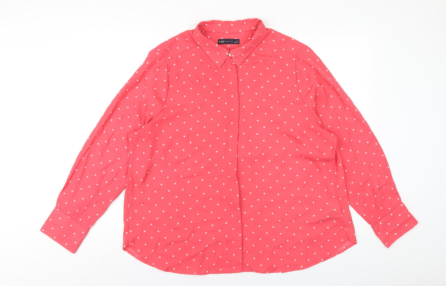 Marks and Spencer Womens Pink Polka Dot Polyester Basic Button-Up Size 18 Collared