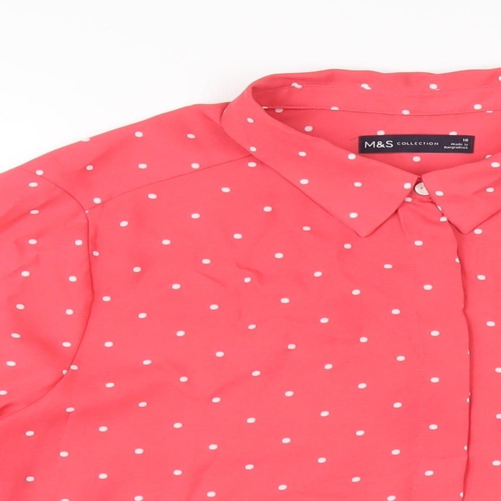 Marks and Spencer Womens Pink Polka Dot Polyester Basic Button-Up Size 18 Collared