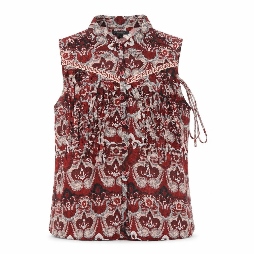 River Island Womens Red Geometric Polyester Basic Button-Up Size 10 Collared