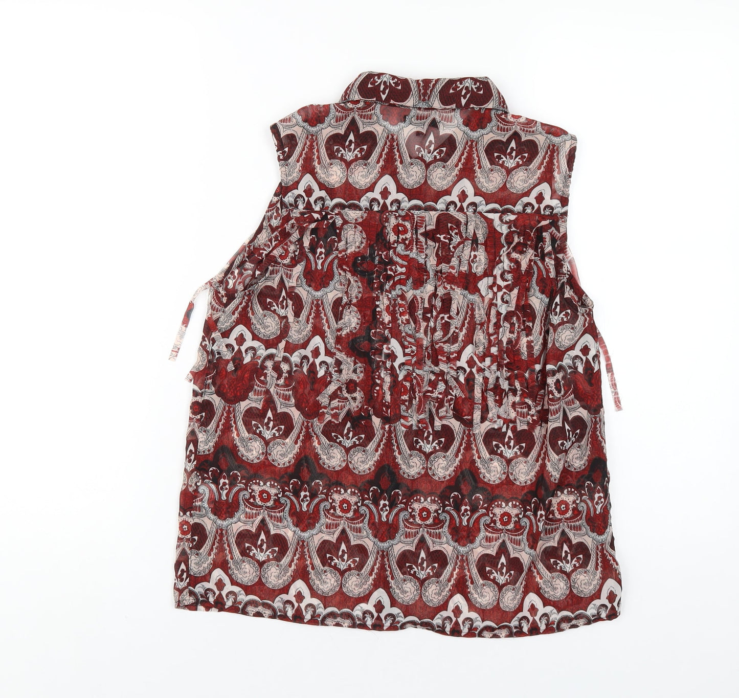 River Island Womens Red Geometric Polyester Basic Button-Up Size 10 Collared