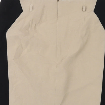 Brand and care label for Principles women’s brown polyester straight & pencil skirt, size UK 14, zip