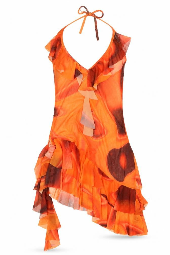 PRETTYLITTLETHING Womens Orange Geometric Polyester Bodycon Size 10 V-Neck Pullover