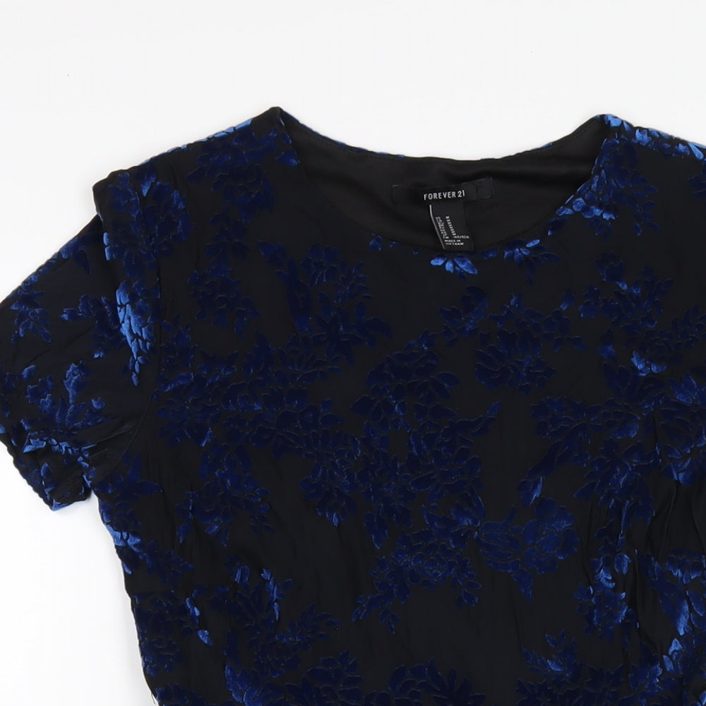 FOREVER 21 Womens Black Floral Polyester A-Line Size M Round Neck Pullover