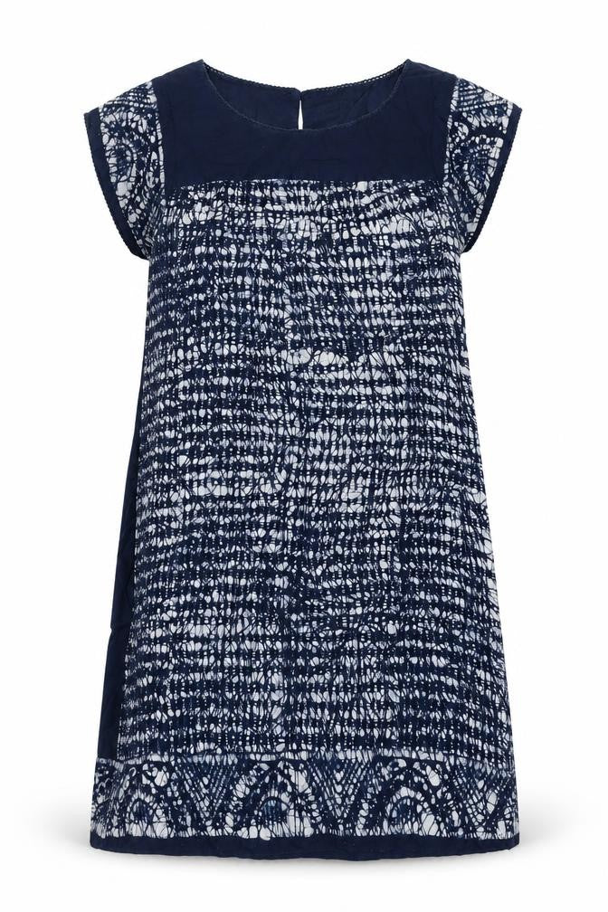 Monsoon Womens Blue Geometric Cotton A-Line Size S Round Neck Button
