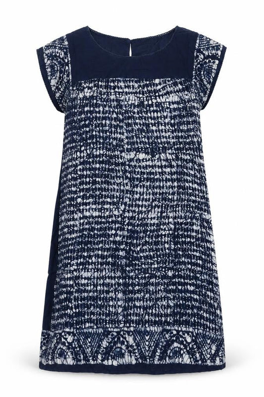 Monsoon Womens Blue Geometric Cotton A-Line Size S Round Neck Button