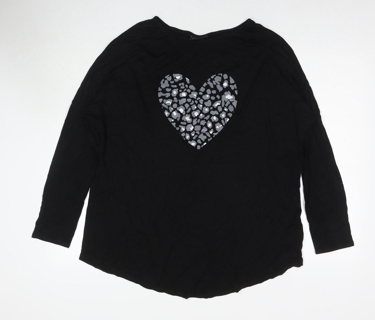 Wallis Womens Black Viscose Basic T-Shirt Size L Round Neck - Heart