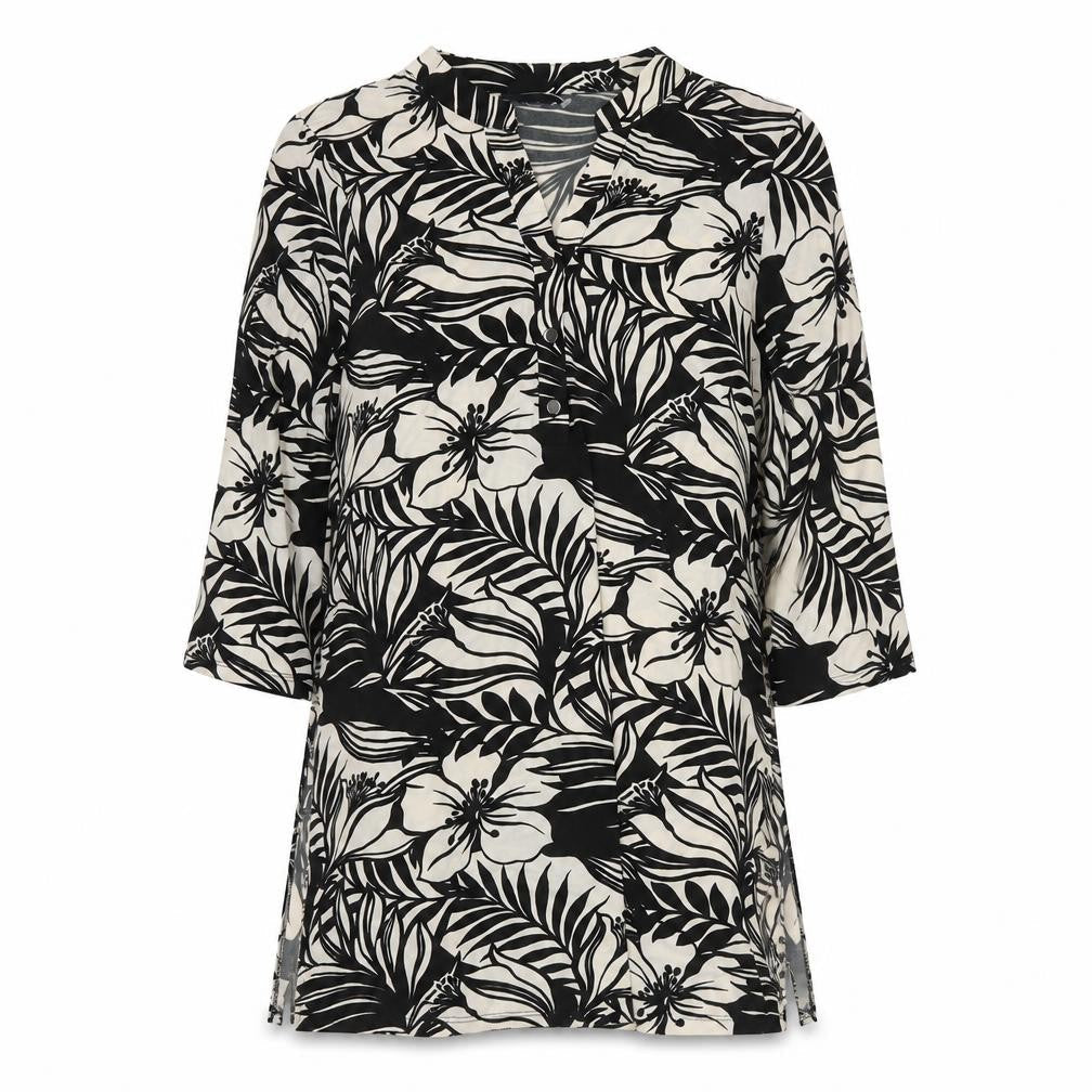 Wallis Womens Black Floral Polyester Tunic Blouse Size M Round Neck