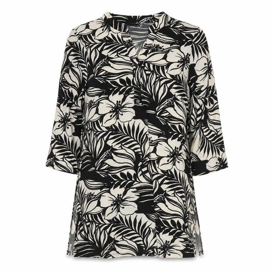 Wallis Womens Black Floral Polyester Tunic Blouse Size M Round Neck
