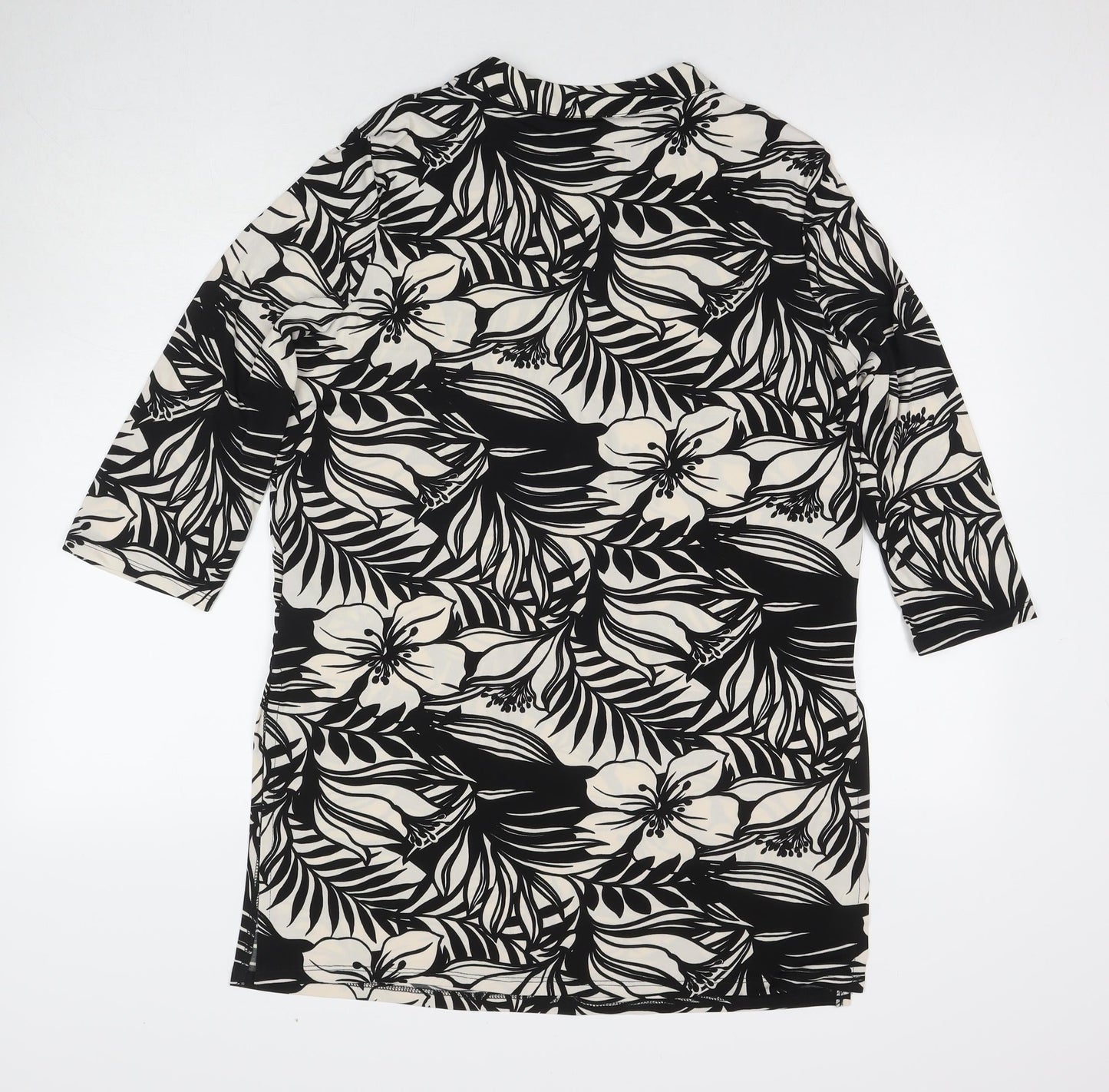 Wallis Womens Black Floral Polyester Tunic Blouse Size M Round Neck