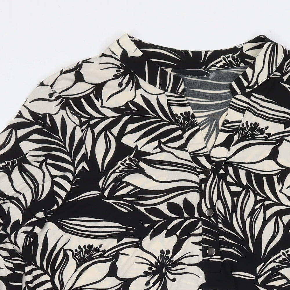 Wallis Womens Black Floral Polyester Tunic Blouse Size M Round Neck