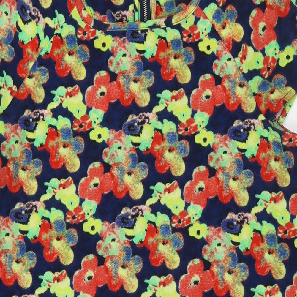 River Island Womens Multicoloured Floral Polyester A-Line Size 10 Round Neck Zip