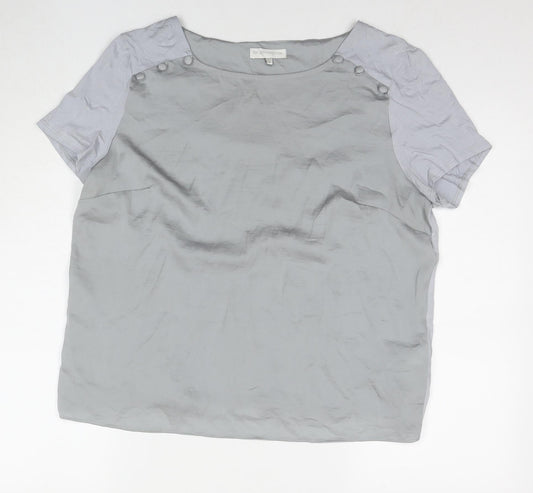 RJR.John Rocha Womens Grey Polyester Basic T-Shirt Size 16 Round Neck