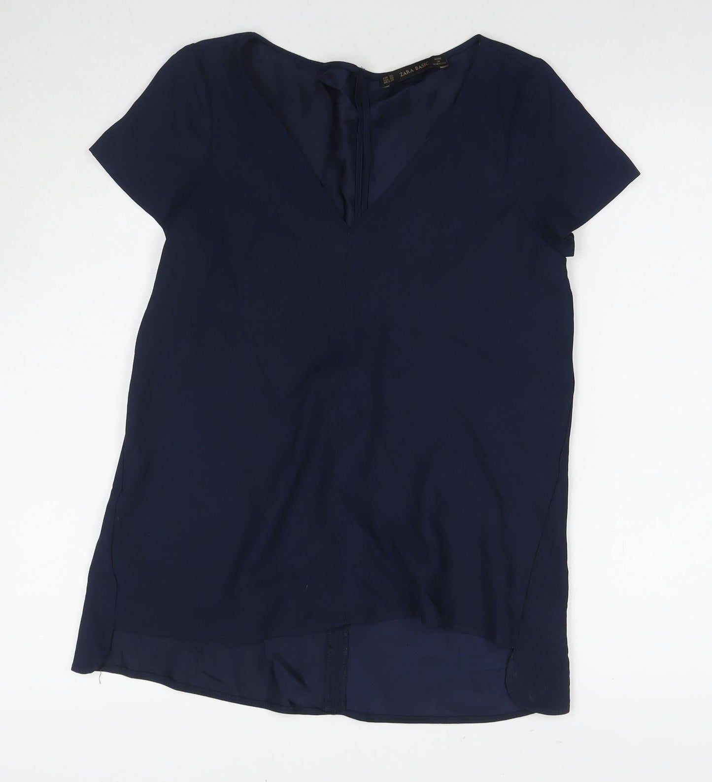 Zara Womens Blue Polyester Tunic T-Shirt Size XS V-Neck