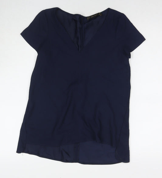 Zara Womens Blue Polyester Tunic T-Shirt Size XS V-Neck