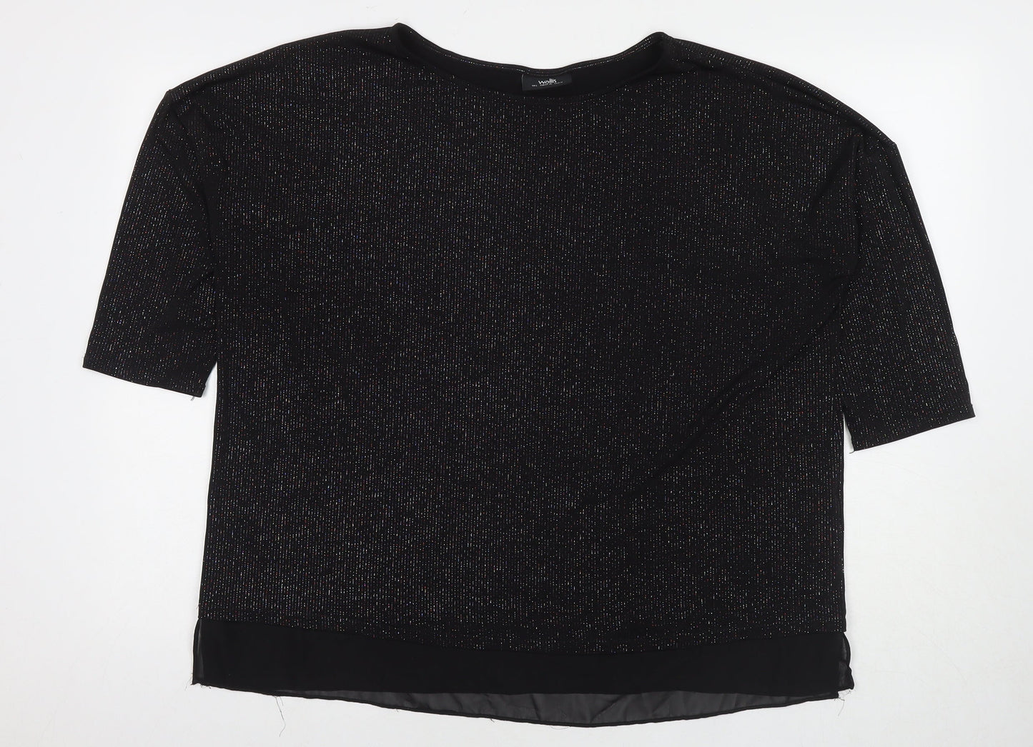 Wallis Womens Black Polyester Basic Blouse Size L Round Neck