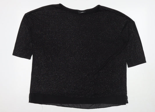 Wallis Womens Black Polyester Basic Blouse Size L Round Neck