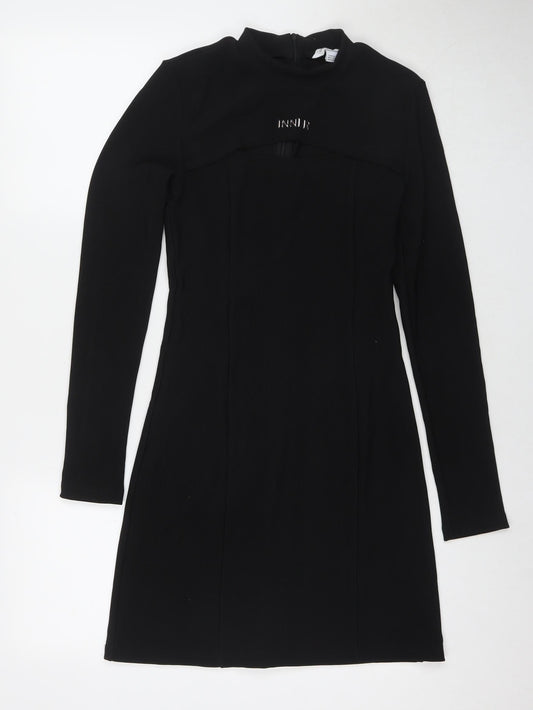 Urban Revivo Womens Black Polyester A-Line Size S Round Neck Zip - Inner