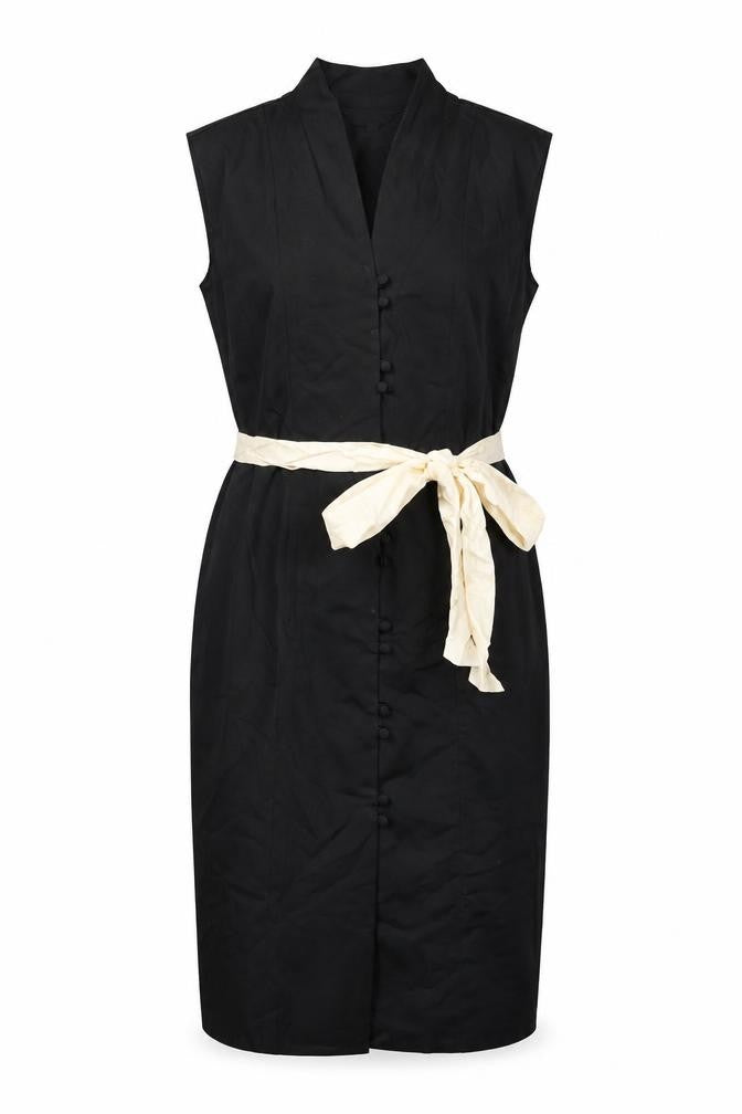 Dorothy Perkins Womens Black Cotton Pencil Dress Size 10 V-Neck Button