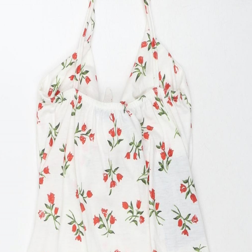 PRETTYLITTLETHING Womens White Floral Polyester Mini Size 8 Sweetheart Pullover