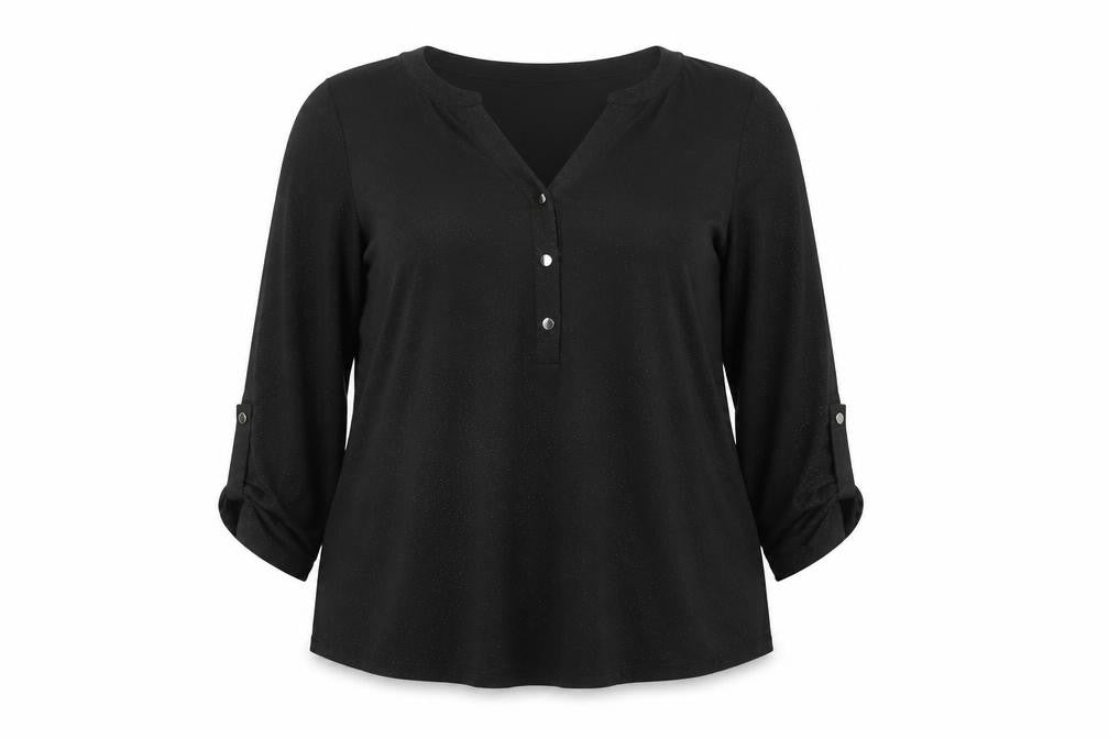 Arcadia Womens Black Polyester Basic Blouse Size 20 V-Neck