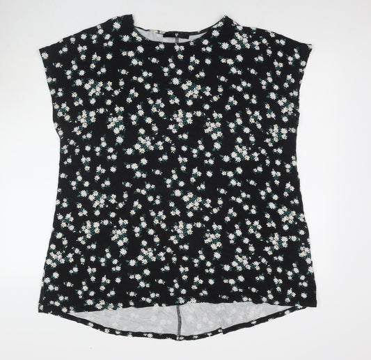 Very Womens Black Floral Viscose Basic T-Shirt Size 20 Round Neck