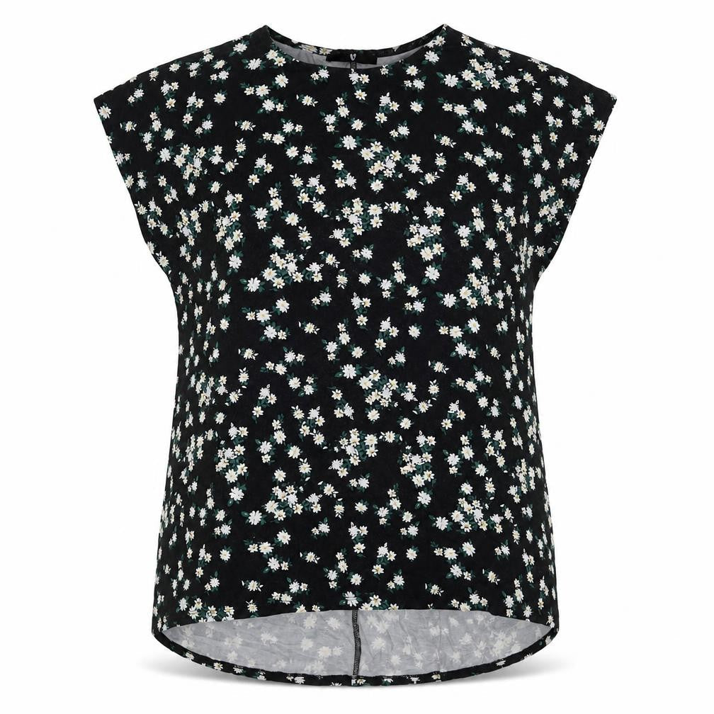 Very Womens Black Floral Viscose Basic T-Shirt Size 20 Round Neck