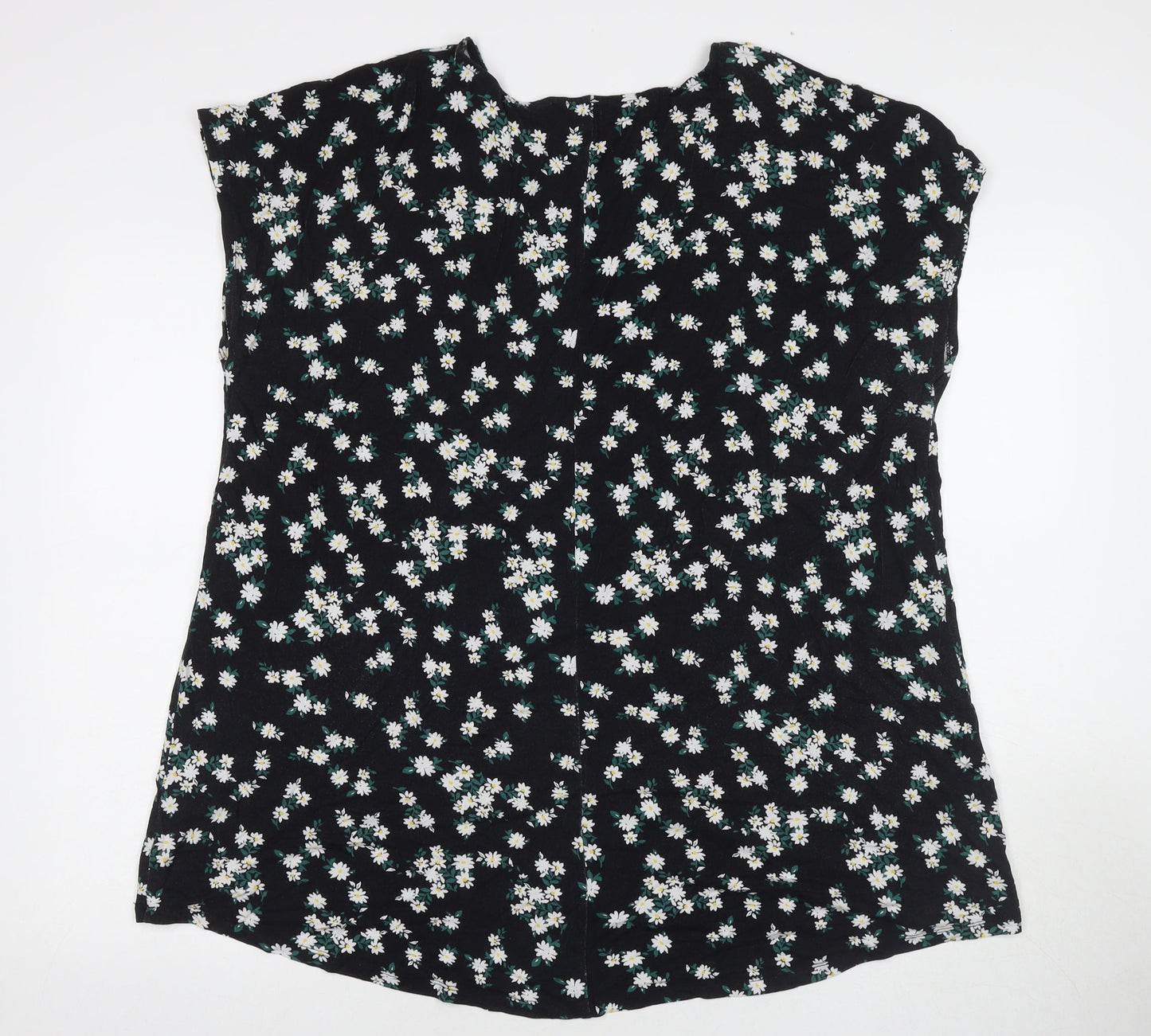 Very Womens Black Floral Viscose Basic T-Shirt Size 20 Round Neck