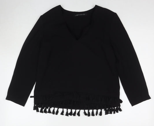 Zara Womens Black Polyester Basic Blouse Size S Round Neck