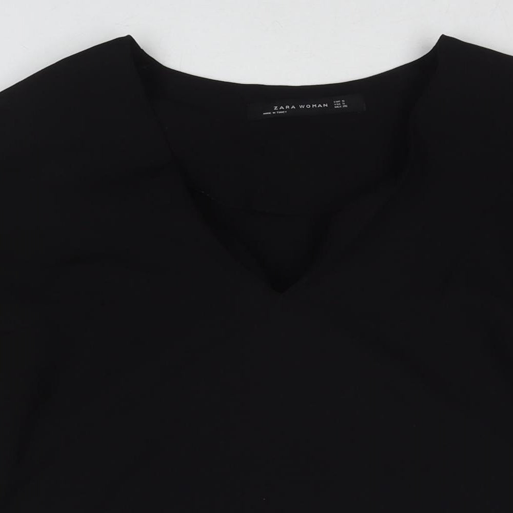Zara Womens Black Polyester Basic Blouse Size S Round Neck