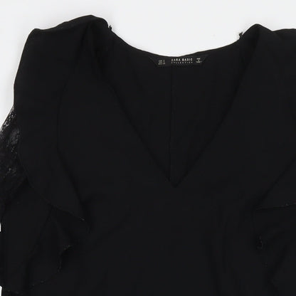 Zara Womens Black Polyester A-Line Size S Round Neck Pullover
