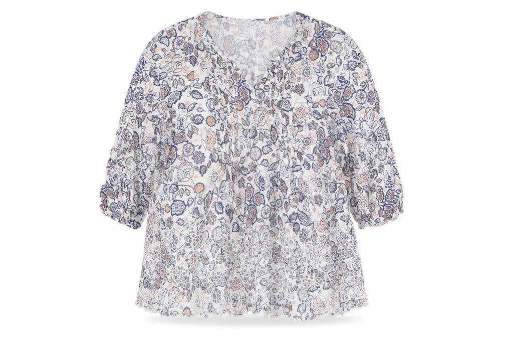 Arcadia Womens White Floral Viscose Basic T-Shirt Size 14 V-Neck