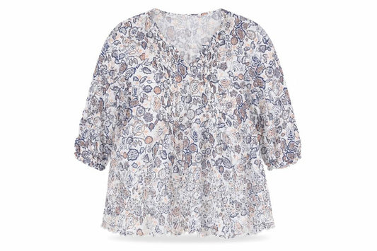 Arcadia Womens White Floral Viscose Basic T-Shirt Size 14 V-Neck