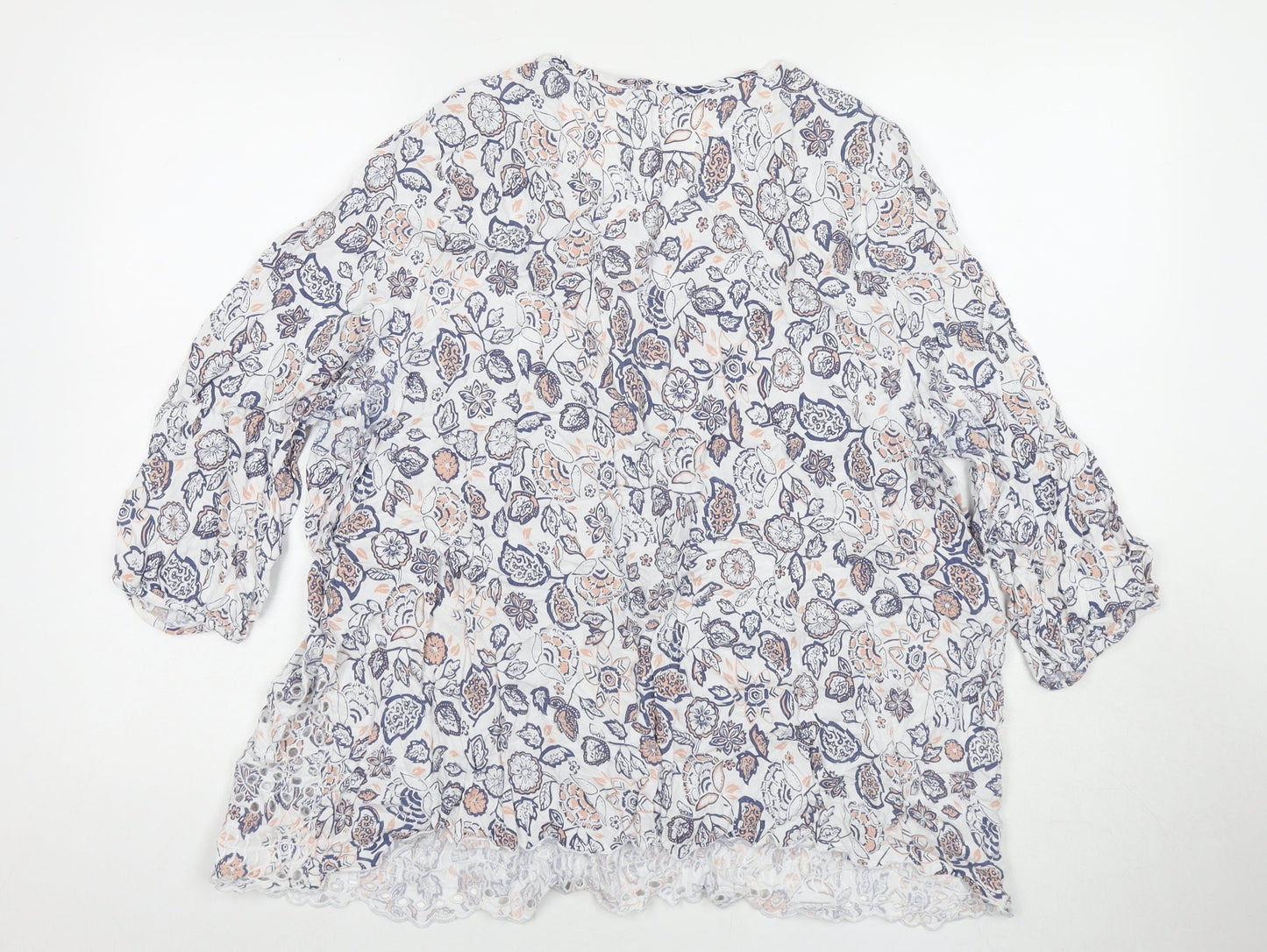 Arcadia Womens White Floral Viscose Basic T-Shirt Size 14 V-Neck