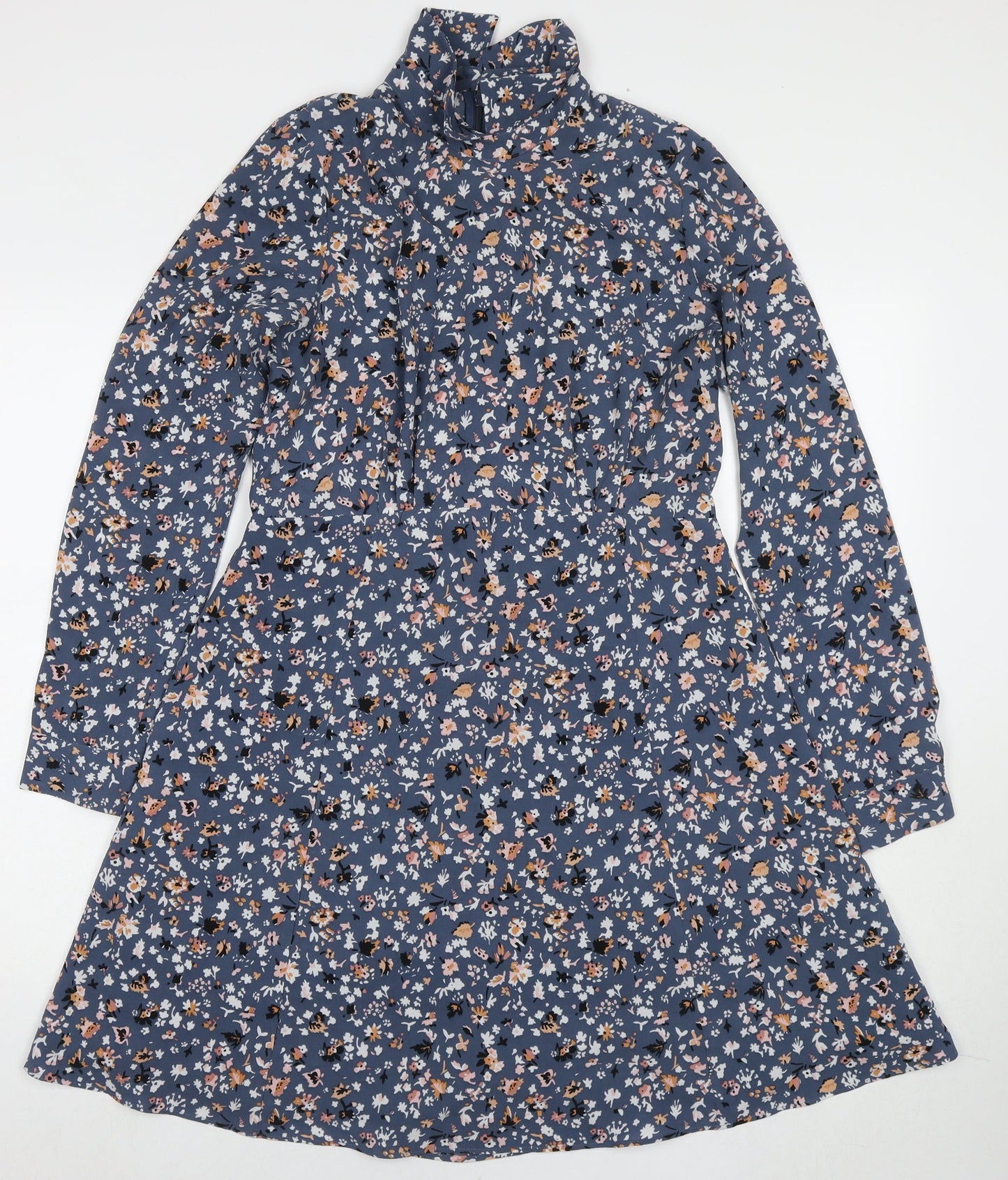 Marks and Spencer Womens Blue Floral Polyester A-Line Size 12 Collared Pullover