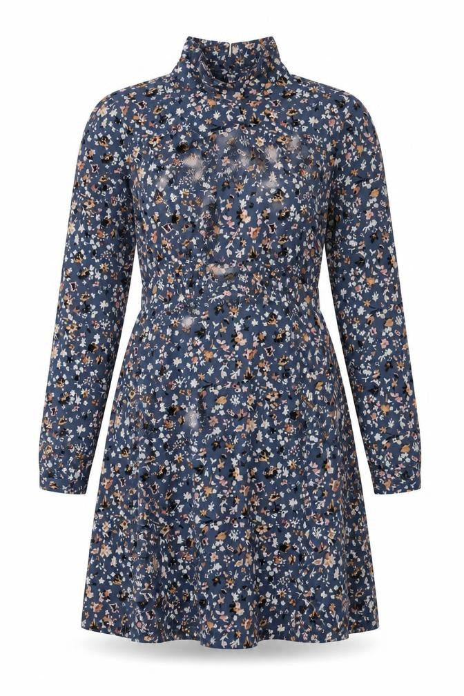 Marks & Spencer Womens Blue Floral Polyester A-Line Size 12 Collared Pullover