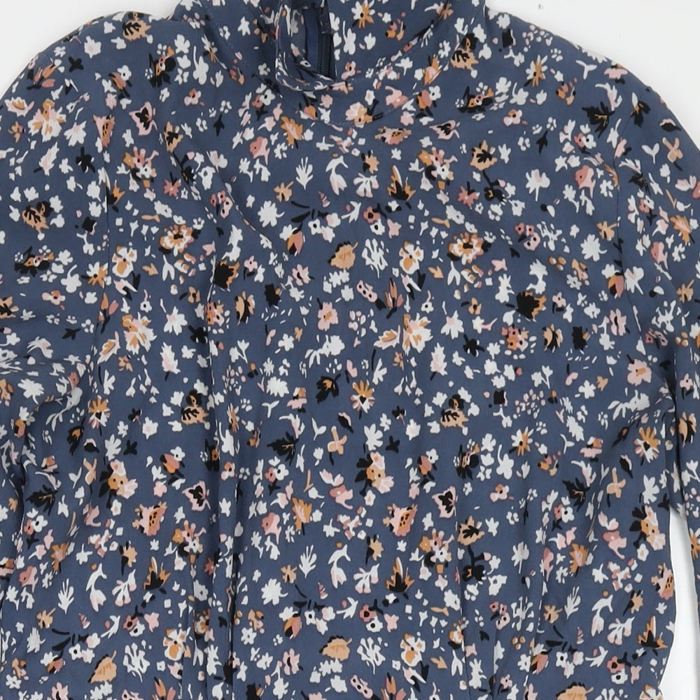 Marks and Spencer Womens Blue Floral Polyester A-Line Size 12 Collared Pullover