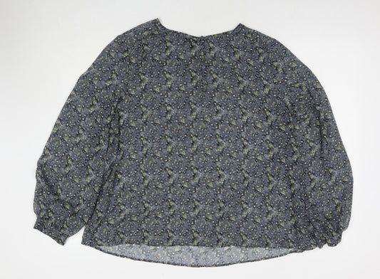 NEXT Womens Grey Floral Polyester Basic Blouse Size 18 Round Neck